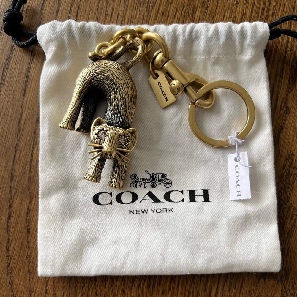 Coach Gold Cat Bag Charm Keychain